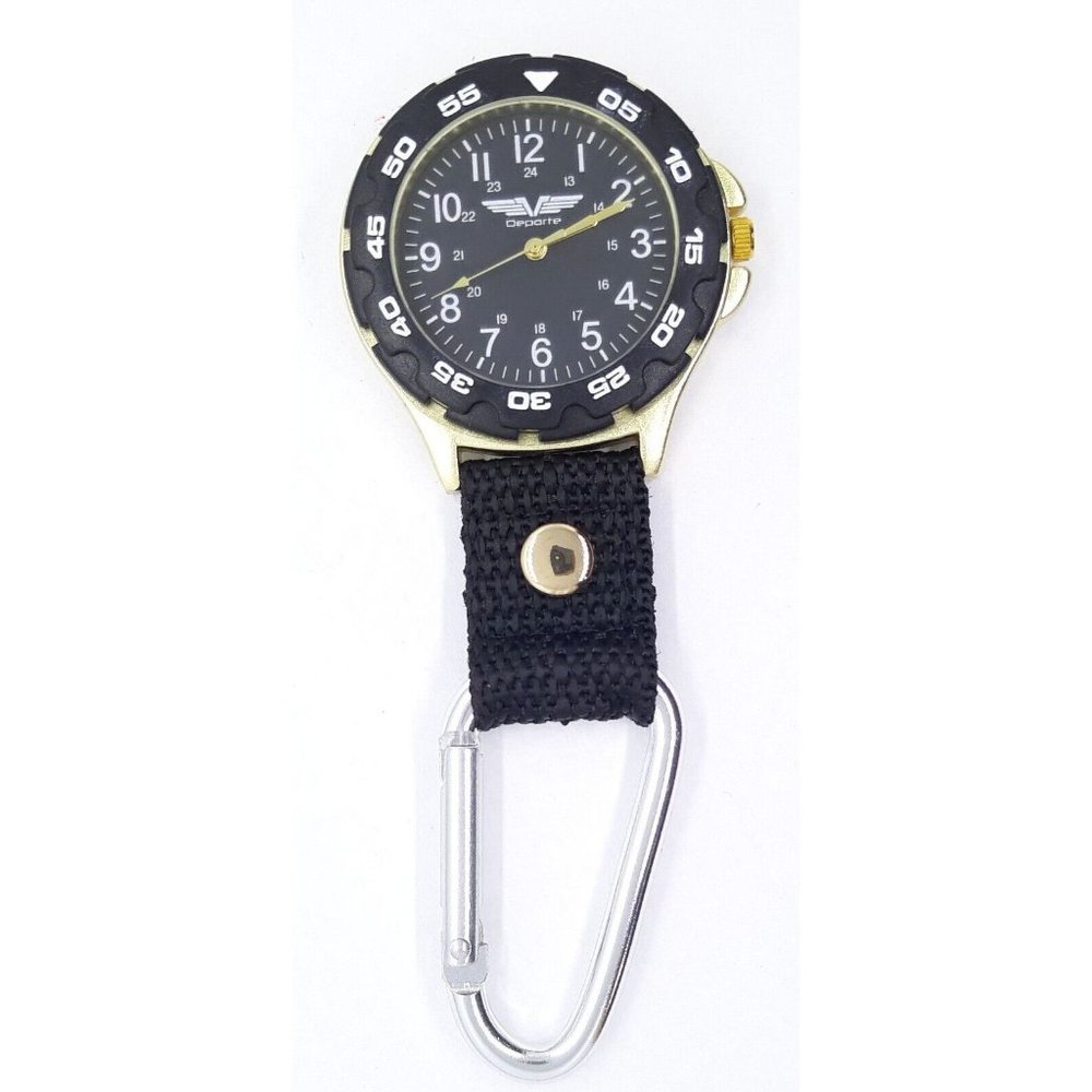 Deporte Gold Tone Carbiner Clip-on Sport Watch With Black Nylon Fob